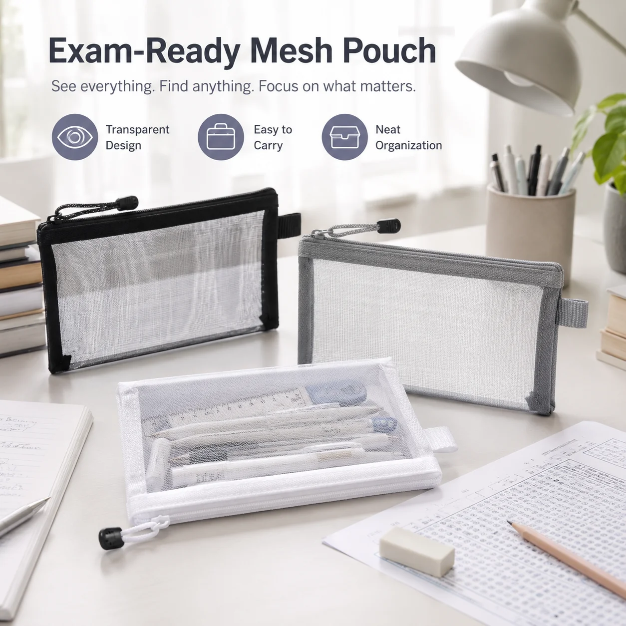 Transparente Netz-Stifttasche, – Clear Mesh Pencil Pouch For Exam Bewertung und Preis